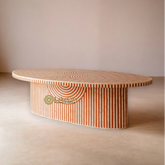 Rue Bone Inlay Oval Shape Stripe Design Dining Table